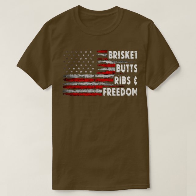 T-shirt Brisket Butts côtes et Freedom BBQ drapeau américa (Design devant)