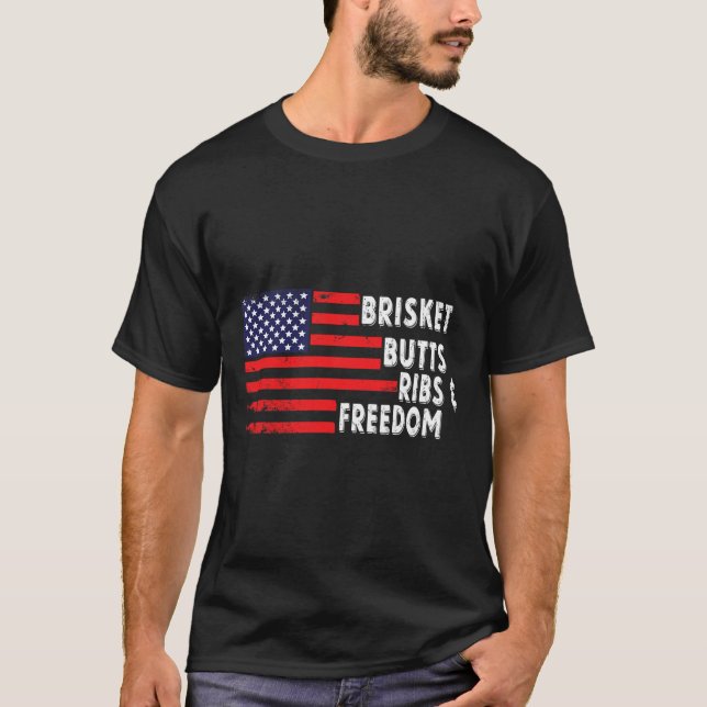 T-shirt Brisket Butts Ribs Et Freedom Bbq Drapeau Américai (Devant)