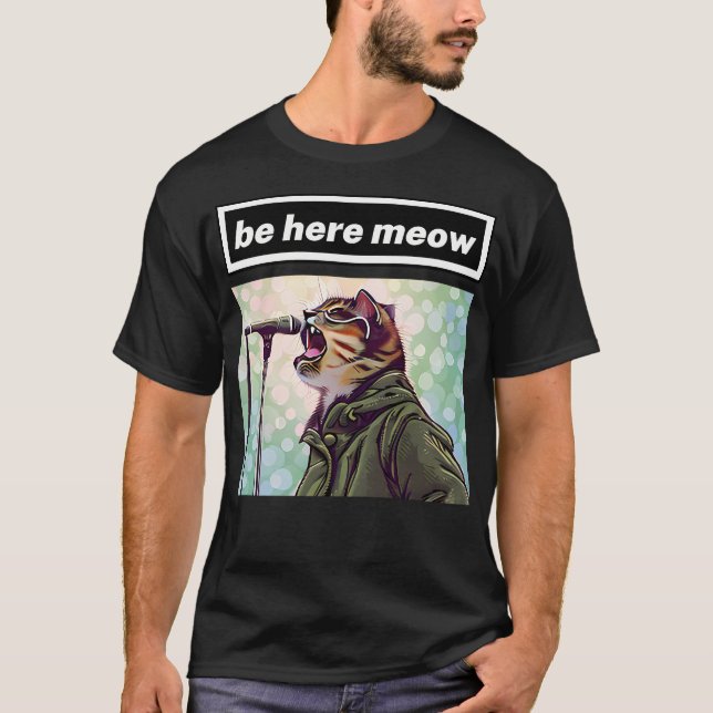 T-shirt Brit Pop Cat - Be Here Meow (Devant)