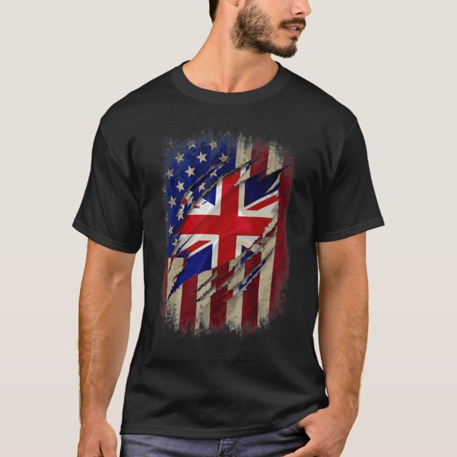 T-shirt Britanniques Anglais Américain Drapeau Anglais Fam (Devant)