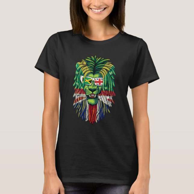 T-shirt British Grown With Jamaican Roots Idea With Lion D (Devant)