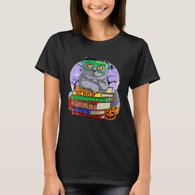 T-shirt British Shorthair Cat Frankenstein Halloween Witch (Devant)