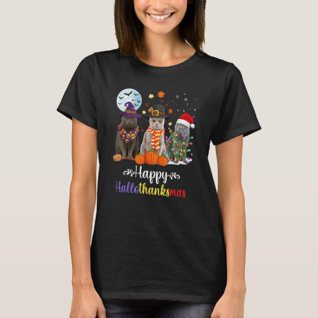 T-shirt British Shorthair Cat Halloween Joyeux Noël (Devant)