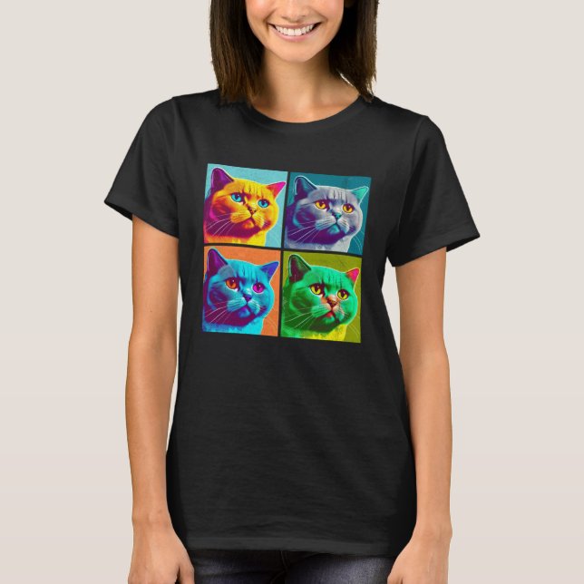 T-shirt British Shorthair Cat Pop Illustration Colorful (Devant)