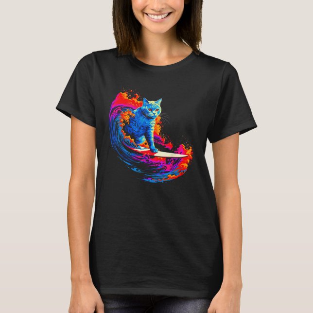 T-shirt British Shorthair Cat Surfing (Devant)