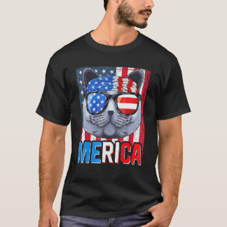 T-shirt British Shorthair Merica 4 juillet Chat Américain