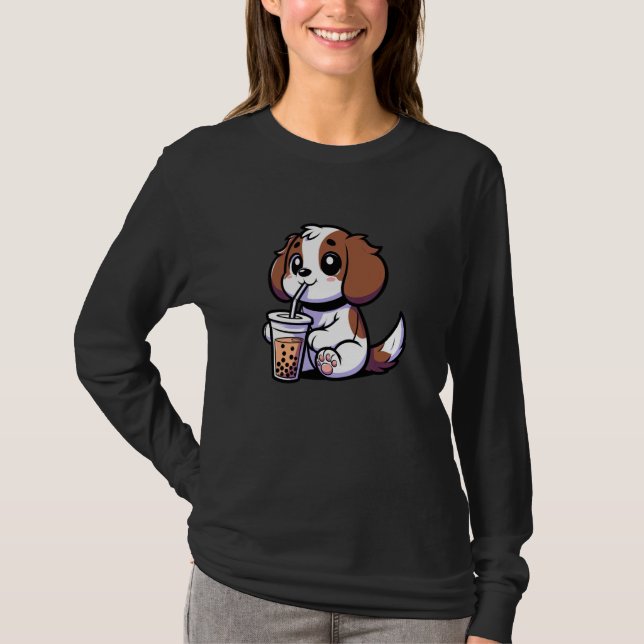 T-shirt Brittany Spaniel Bubble Tea Dog Funny Boba (Devant)