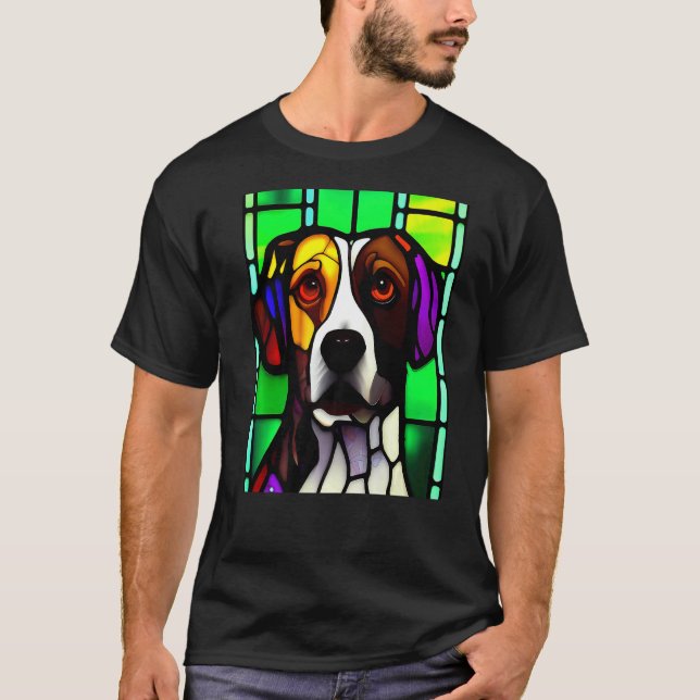 T-shirt Brittany Spaniel - Colorful Stained Glass Premium_ (Devant)