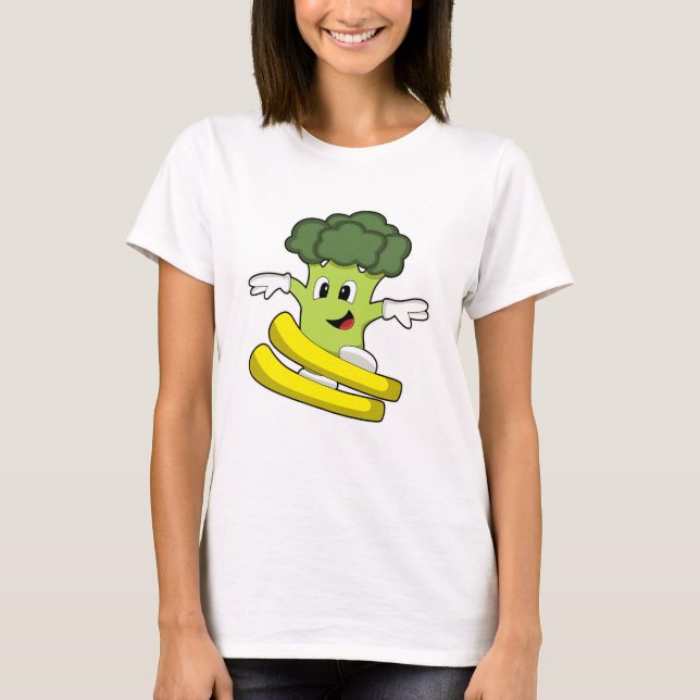 T-shirt Broccoli comme skieur avec ski (Devant)
