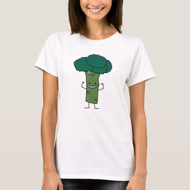 T-shirt Broccoli Flexing à tête d'arbre heureuse végétal v (Devant)