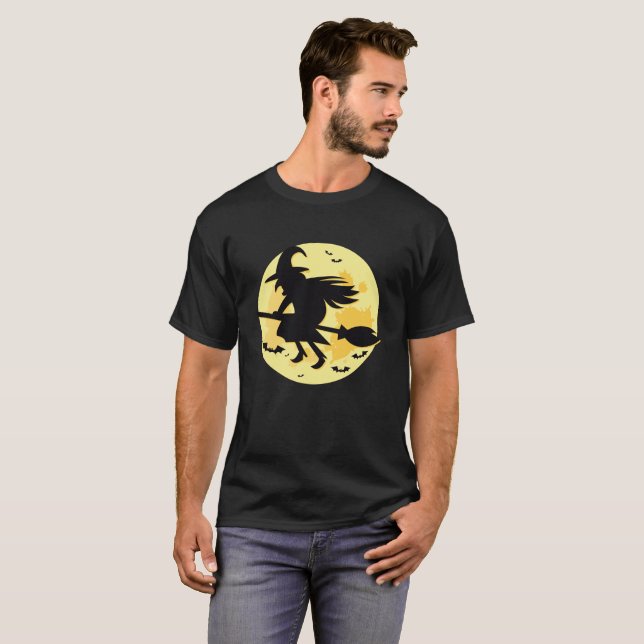 T-shirt Brochure de sorcière sur la lune d'Halloween (Devant entier)