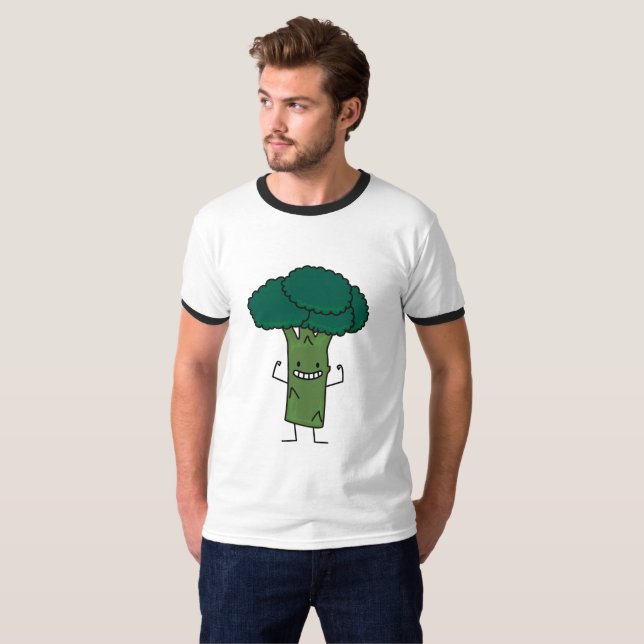 T-shirt Brocoli fléchissant le légume heureux de vert de (Devant entier)
