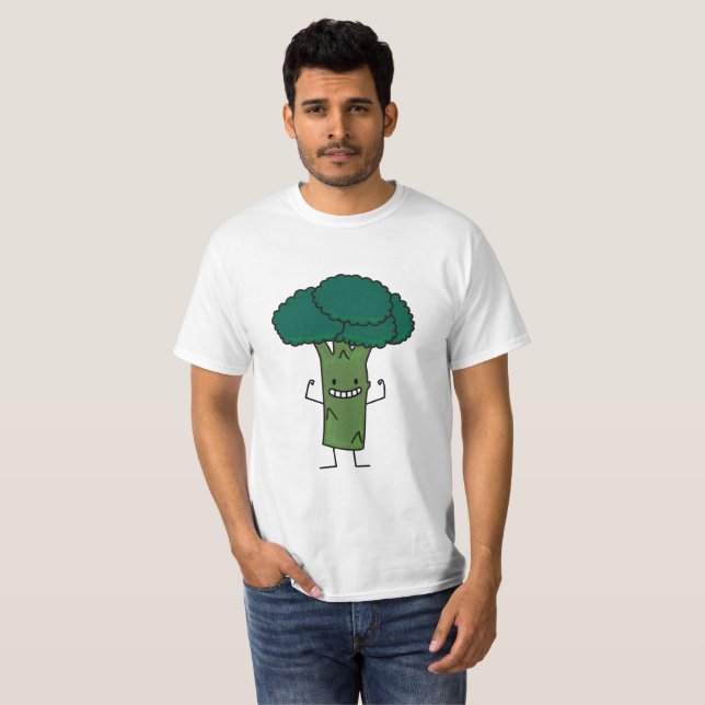 T-shirt Brocoli fléchissant le légume heureux de vert de (Devant entier)