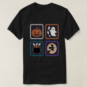 T-shirt Broderie de timbre d'Halloween - Citrouille, Fantô