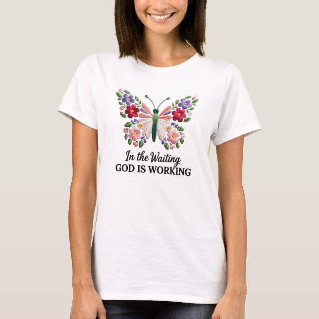 T-shirt Broderie Florale Papillon Style Grâce (Devant)
