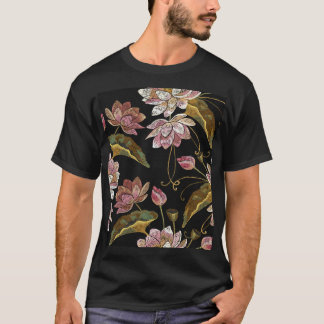 T-shirt Broderie Lotus Fleurs Motif sans couture