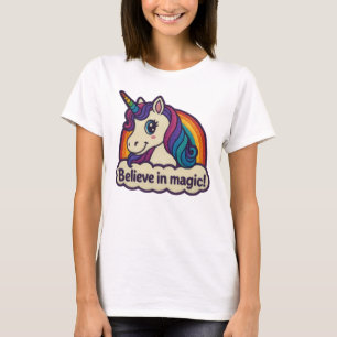 T-shirt Broderie Mythique Unicorne Magique Animal à Corne