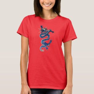 T-shirt Broderie orientale bleue de Chinois d'antiquité de