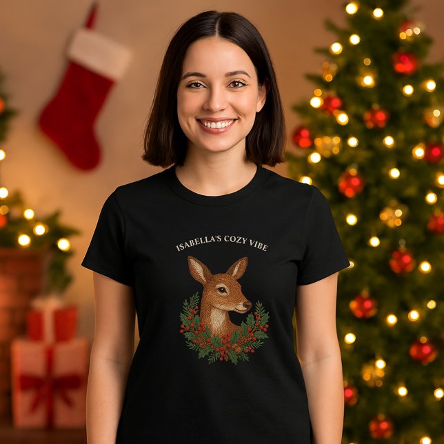 T-shirt Broderie rustique Deer & Holiday Greens noël (Créateur téléchargé)