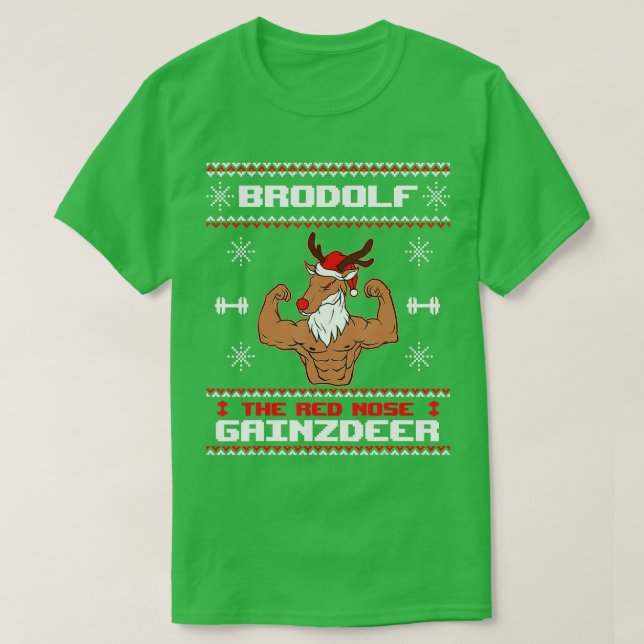 T-shirt Brodolf le Nose rouge Gainzdeer Gym laide Noël S (Design devant)