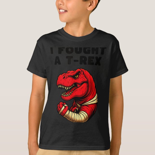T-shirt Broken Arm Recovery T-rex Kids Boys Dinosaur  (Devant)