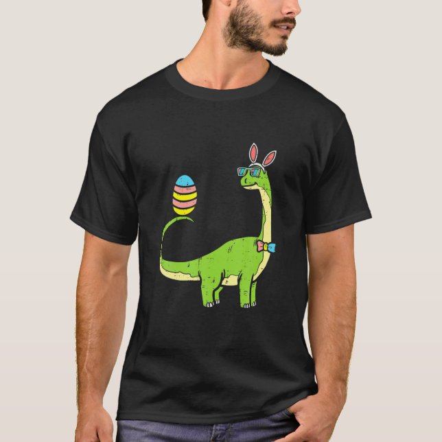 T-shirt Brontosaurus Bunny Ears Egg Easter Day Cute Dinosa (Devant)