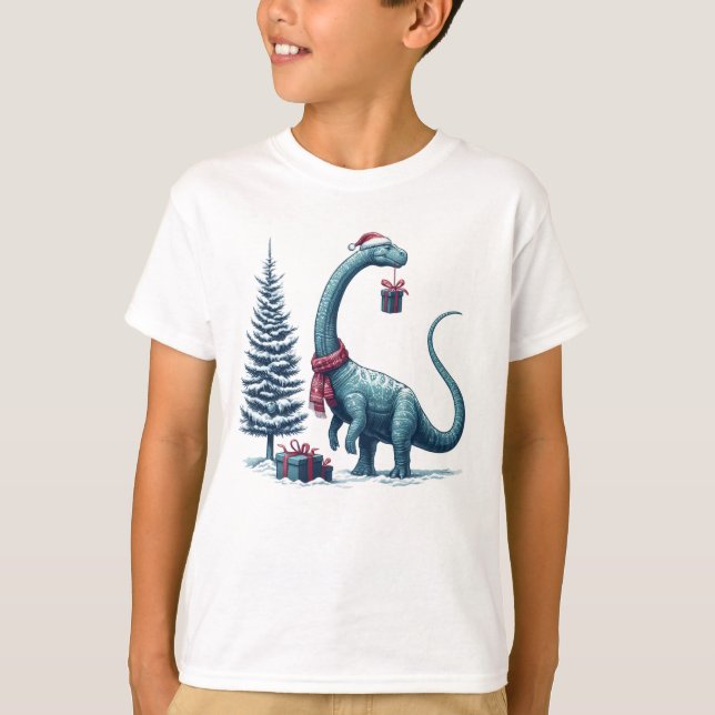 T-shirt Brontosaurus dinosaure de Noël (Devant)