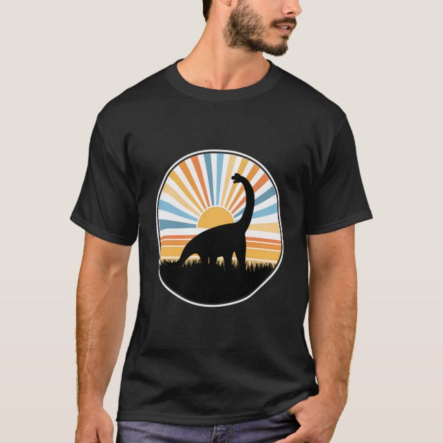 T-shirt Brontosaurus - Sunset Retro Dinosaur Dino (Devant)
