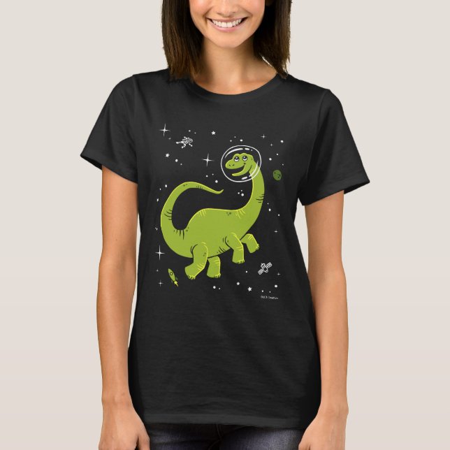 T-shirt Brontosaurus Vert Dinos Dans L'Espace (Devant)