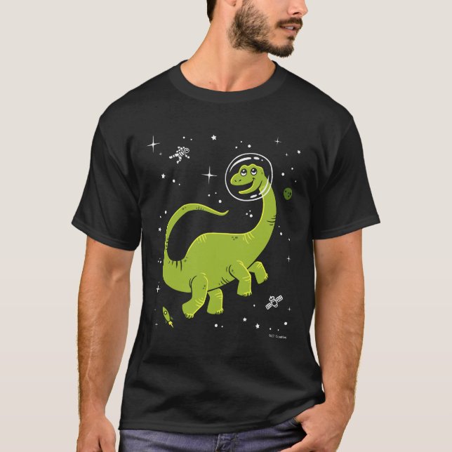 T-shirt Brontosaurus Vert Dinos Dans L'Espace (Devant)