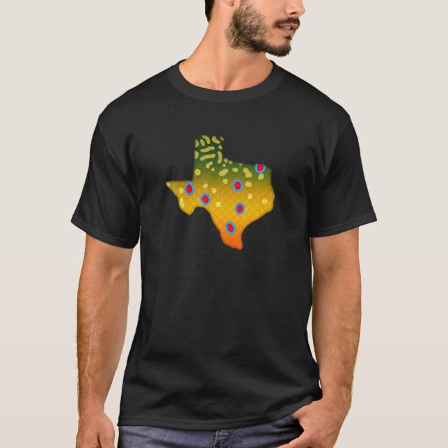 T-shirt Brook Trout Fish Texas State Map Vol Fishing Gids (Devant)