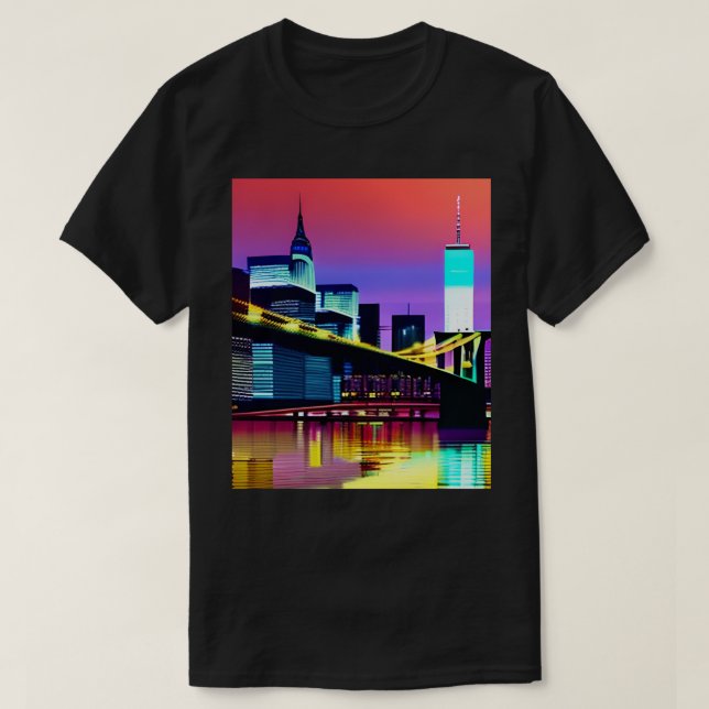 T-shirt Brooklyn Bridge en soirée / à la nuit (Design devant)