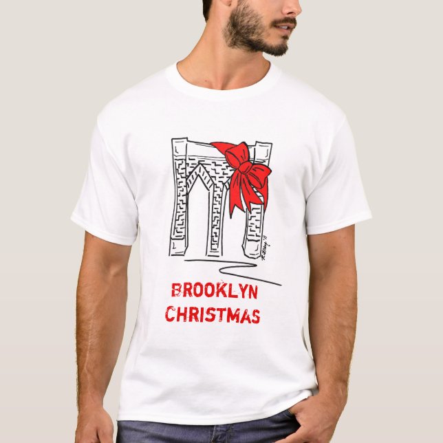 T-shirt Brooklyn Christmas New York City Landmarks NYC (Devant)
