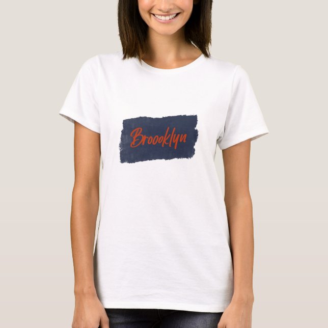 T-shirt Brooklyn Typographie rouge manuscrite (Devant)