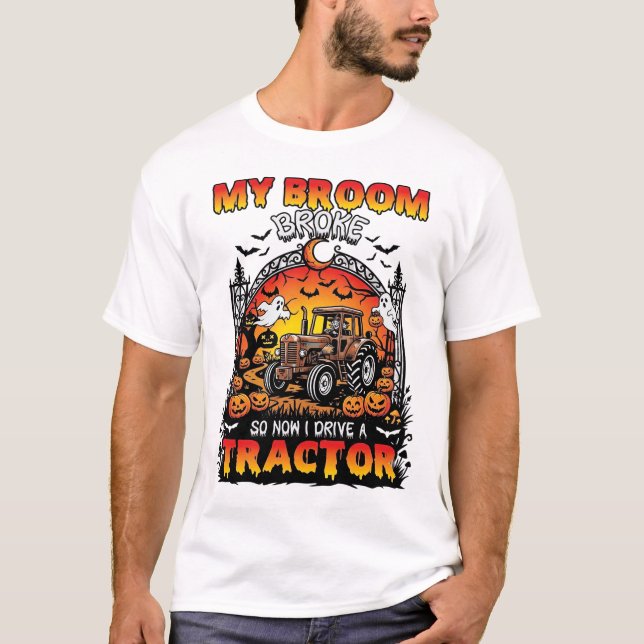 T-shirt Broom Broke Tractor Halloween Witch Ghosts_1 (Devant)