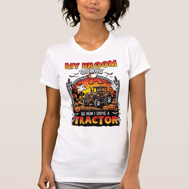 T-shirt Broom Broke Tractor Halloween Witch Ghosts_1 (Devant)