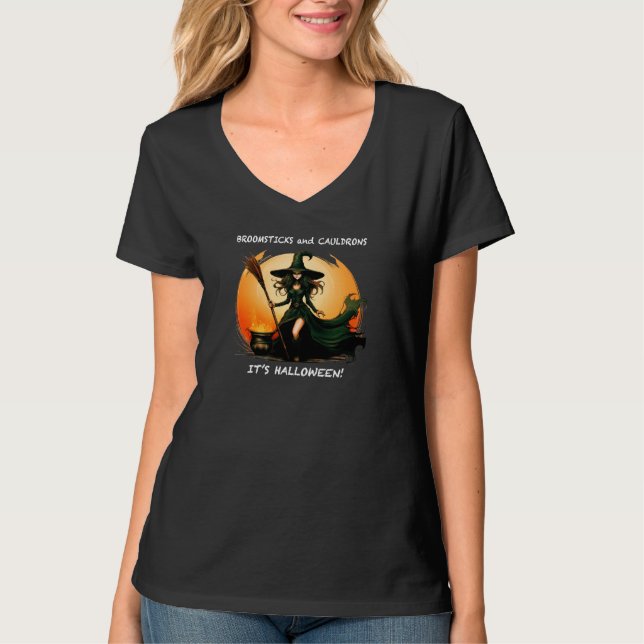 T-shirt Broomsticks et chaudrons... c'est Halloween. (Devant)