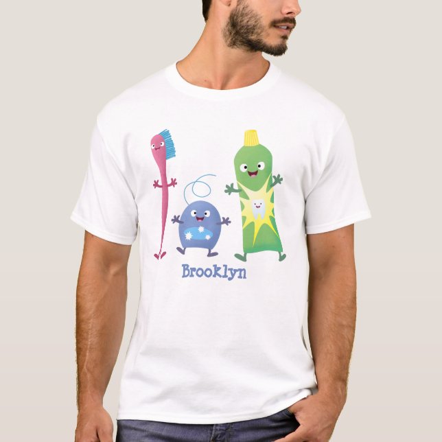 T-shirt Brosse à dents mignonne dentifrice dentaire soie d (Devant)