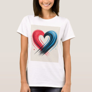 T-shirt Brosse Coeur - Rouge & Bleu Amour Artistique T-Shi