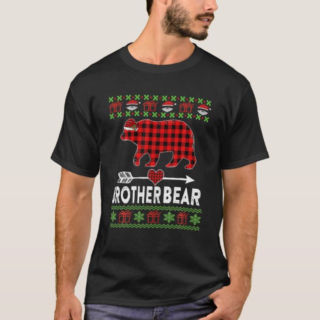 T-shirt Brother Bear Père Noël Red Plaid Family Pajamas Po (Devant)