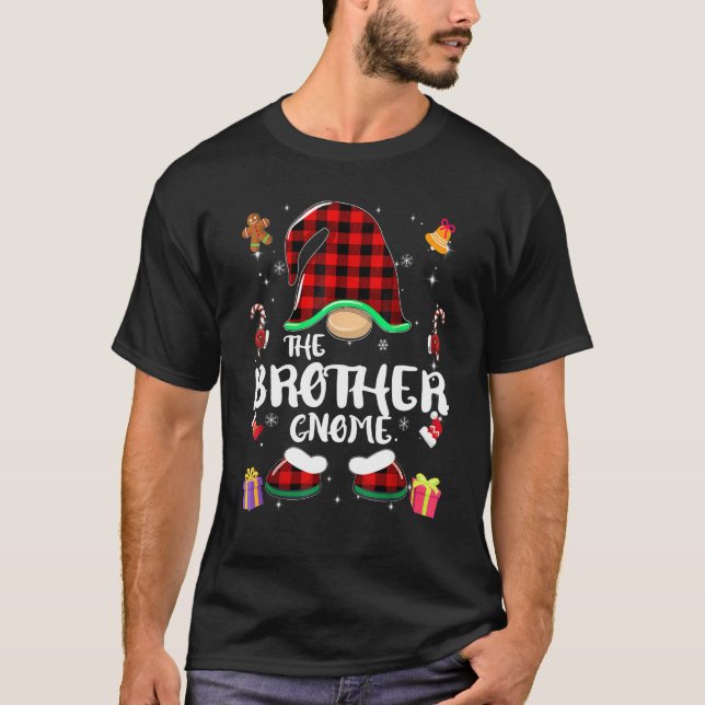 T-shirt Brother Gnome Buffalo Plaid Red Matching Family Ch (Devant)