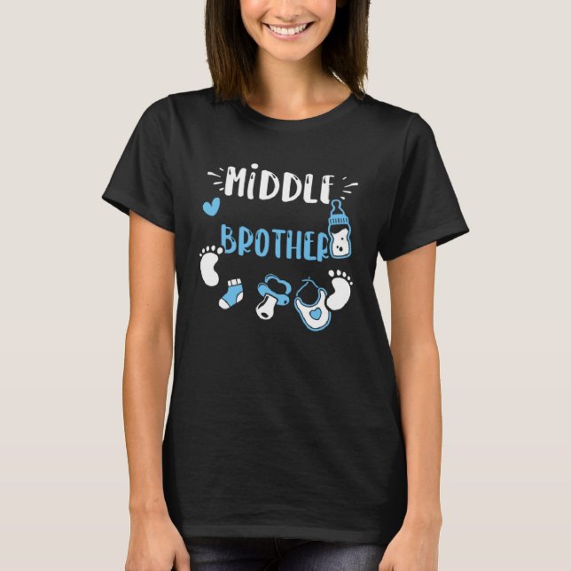 T-shirt Brother Middle Brother  Baby Boy Sayings (Devant)