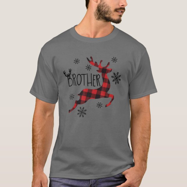 T-shirt Brother Reindeer Xmas Red Plaid Family Matching Ch (Devant)