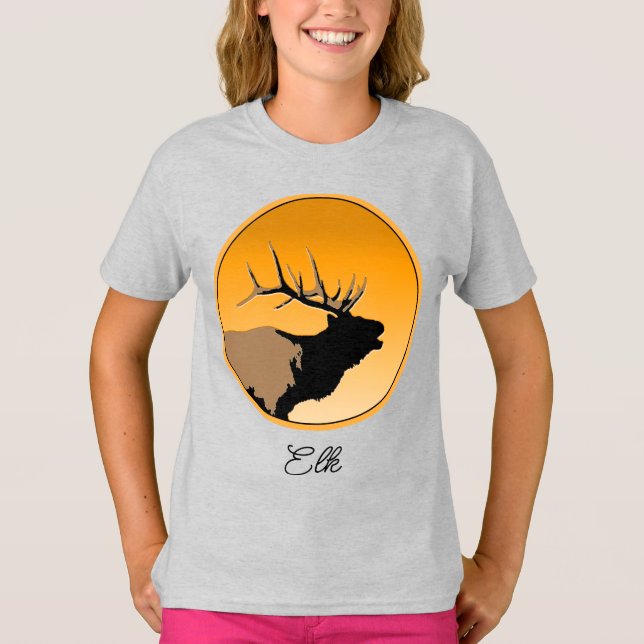 T-shirt Brouillonnant Bull Elk au coucher du soleil Art or (Devant)