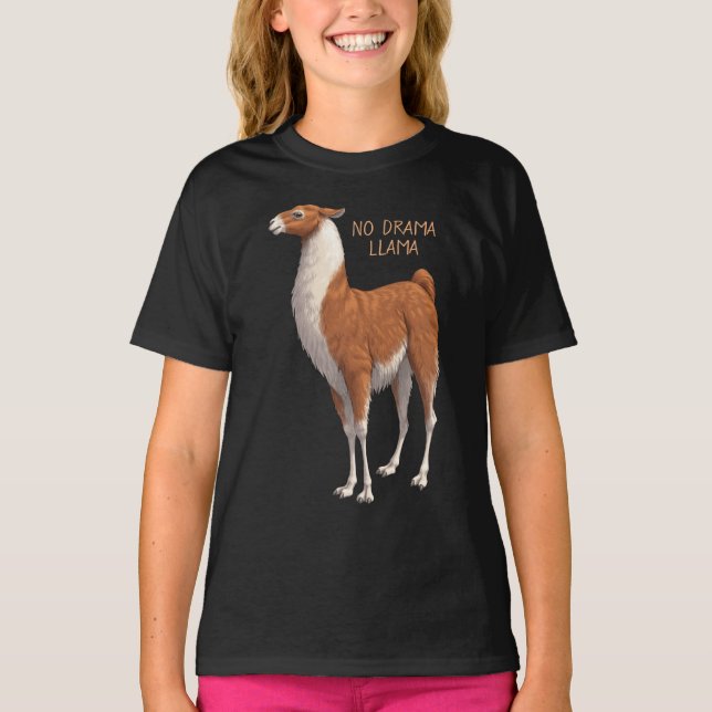 T-shirt Brown & blanc Pas de dramama Llama (Devant)