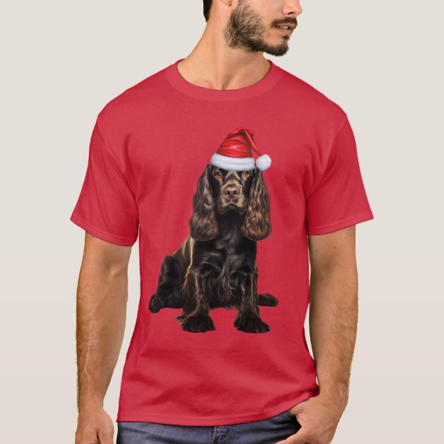 T-shirt Brown Cocker Spaniel Funny Christmas Père Noël Chi (Devant)