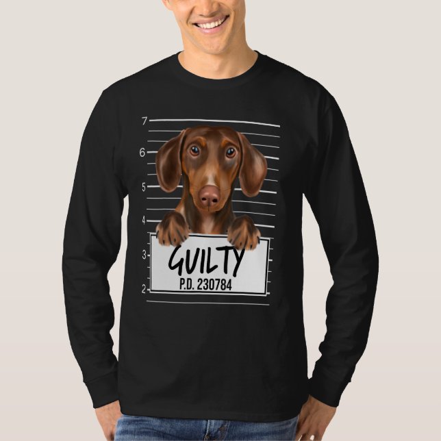 T-shirt Brown Dachshund Mugshot Guilty Chien (Devant)