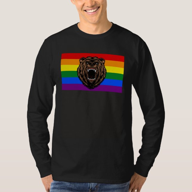 T-shirt Brown Grizzly Bear Love Gay Pride Flag Wild Forest (Devant)