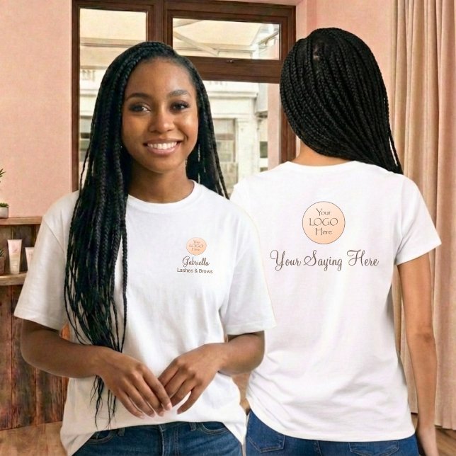 T-shirt Brown Script Employee Name Business Logo Lashes (Créateur téléchargé)
