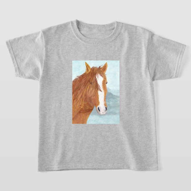 T-shirt Brown Wild Horse Blue Mountain Lake - acrylique. (Poser)